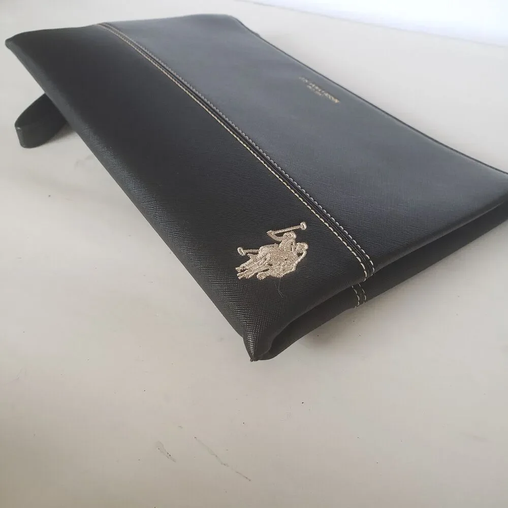 U.S.‎ Polo Assn Wristlet Clutch Unisex Pony Black Flat Large 12x8 Rectangle Bag
